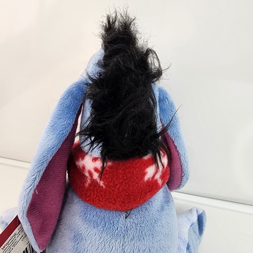 2011 Disney Holiday Eeyore Blue Plush 10" Winnie the Pooh Red Christmas Scarf - Picture 5 of 12